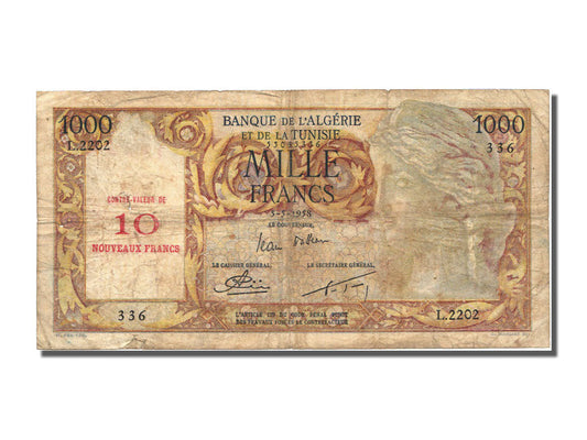 Bankovka, 
  
  Alžírsko, 
  
  10 NF na 1000 franků