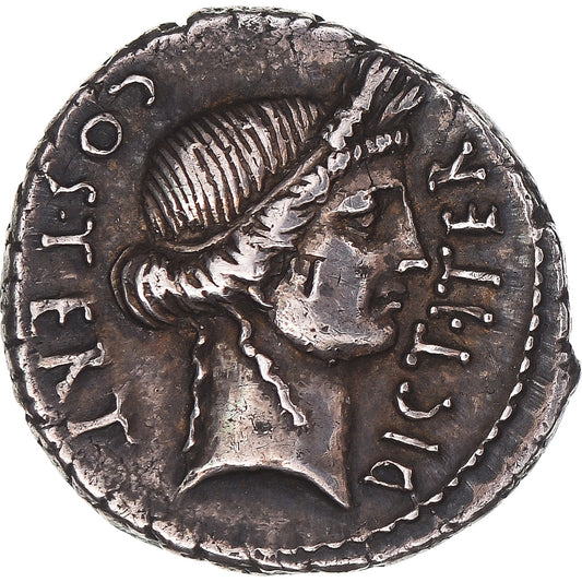 Julius Caesar, 
  
  denár, 
  
  46 před naším letopočtem