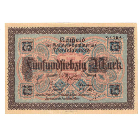 Bankovka, 
  
  memel, 
  
  75 Mark