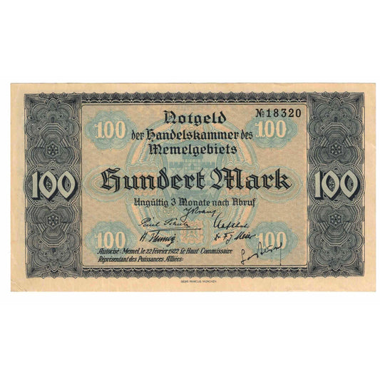 Bankovka, 
  
  memel, 
  
  100 marek